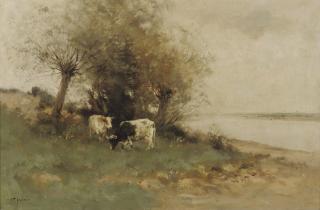 Willem George Frederik Jansen - Cattle grazing near the river