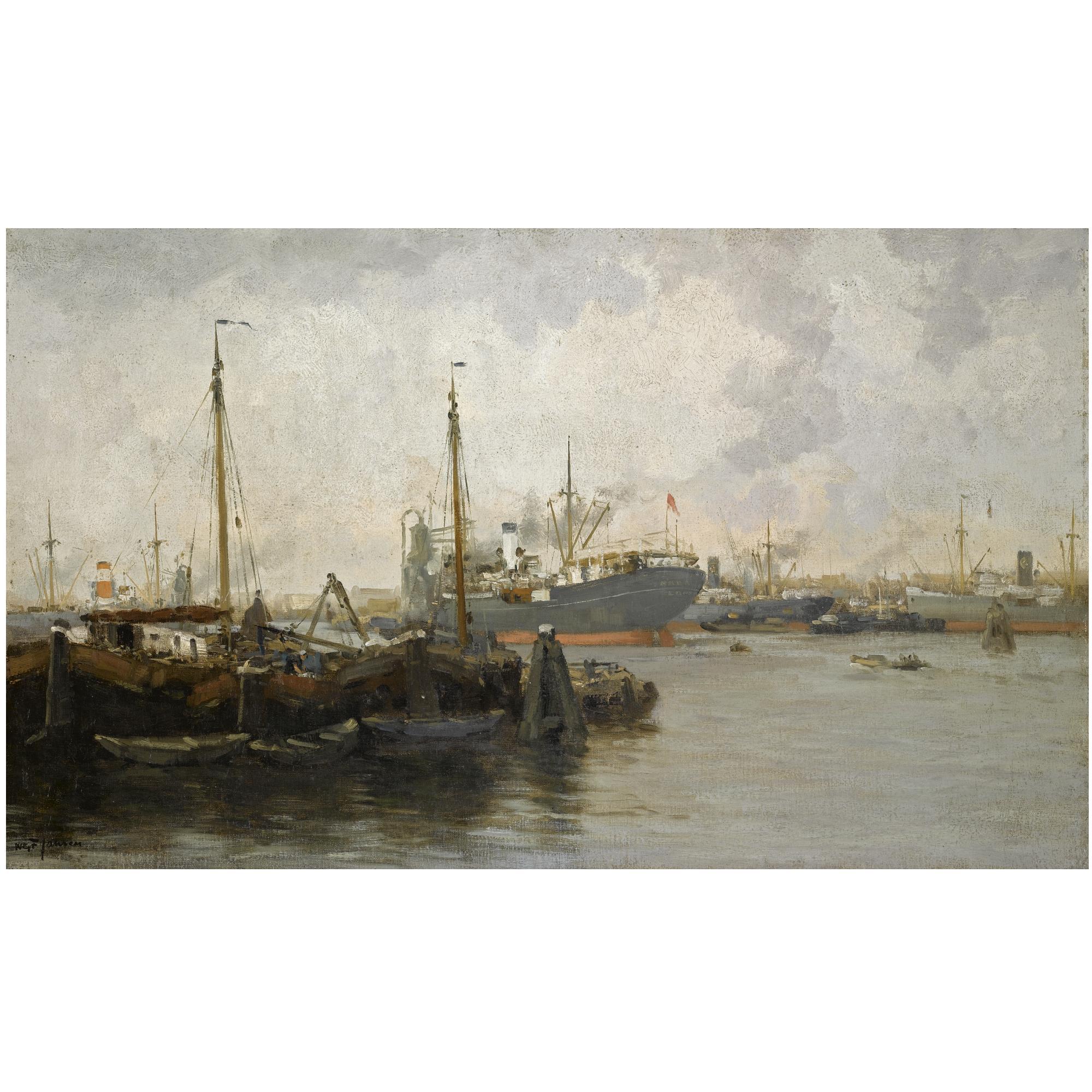 Willem George Frederik Jansen - Dutch A Busy Harbour