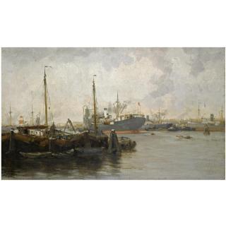 Willem George Frederik Jansen - Dutch A Busy Harbour