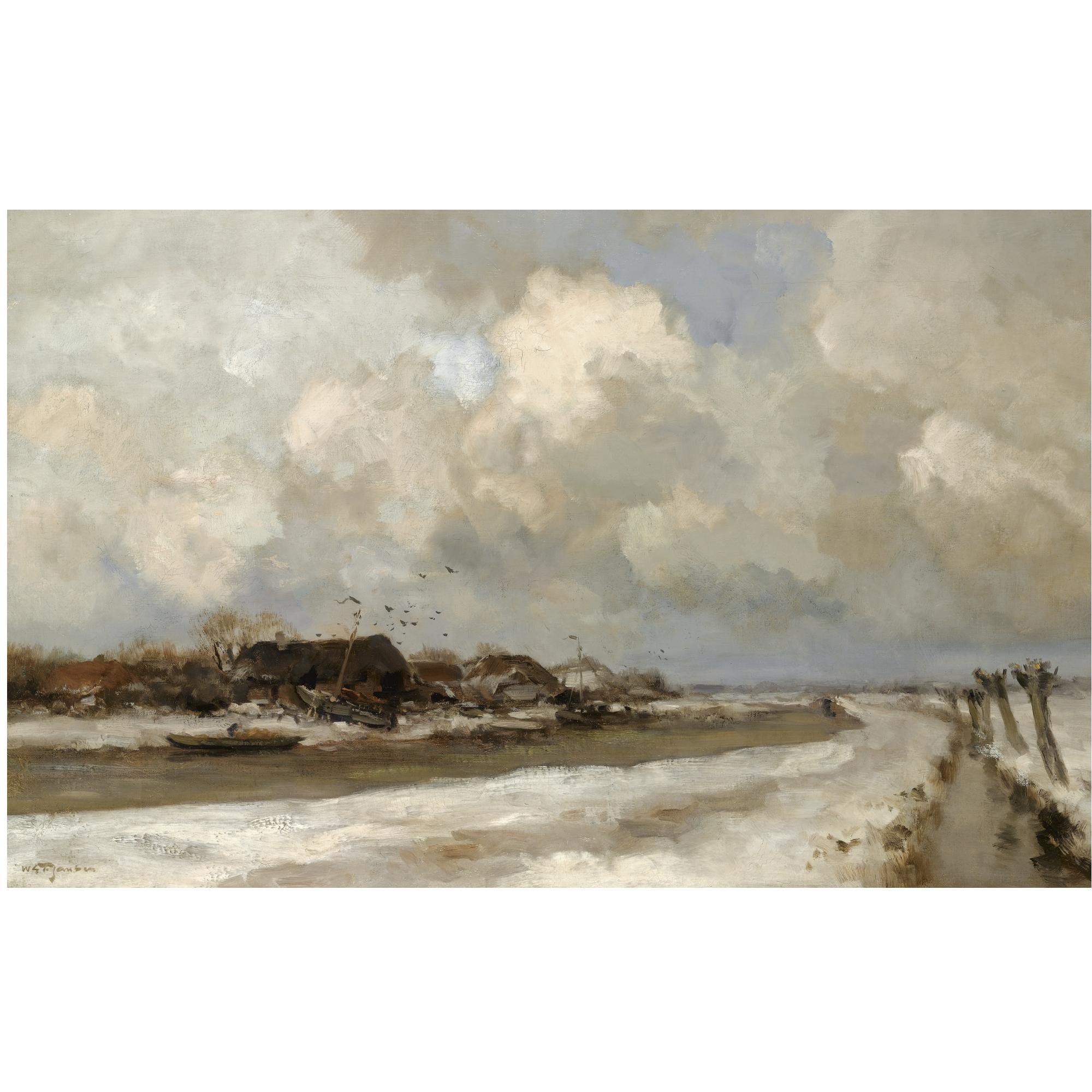 Willem George Frederik Jansen - Dutch Farm Houses Along A Wintry Canal