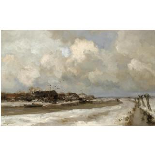 Willem George Frederik Jansen - Dutch Farm Houses Along A Wintry Canal