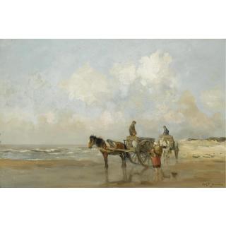 Willem George Frederik Jansen - Fisher Folk On The Beach