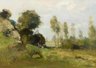 Willem George Frederik Jansen - Landschaft mit Bäuerin; Kind und Ziege