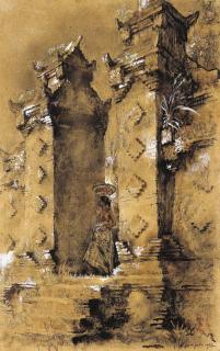 Willem Gerard Hofker - Balinese girl on the steps of a temple-entrance