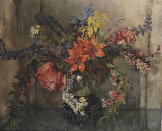 Willem Gerard Hofker - Groot bloemenstilleven met lelies: a flower still life with lilies