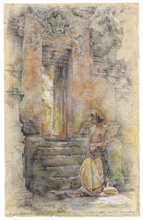 Willem Gerard Hofker - Ni Goesti Madé Toewi at the Temple Gate