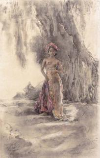 Willem Gerard Hofker - Under the banyan tree at the Temple of the Dead near the house in Abangan, Bali