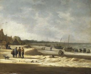 Willem Gillisz. Kool - Figures and boats on a beach