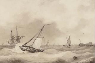 Willem Gruyter, Jun. - A Dutch Barge And Other Shipping In A Stiff Offshore Breeze