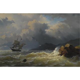 Willem Gruyter - A Sailing Vessel Near A Rocky Coast