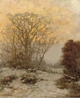 Willem Hendrik Eickelberg - Sunset over a snowcovered landscape