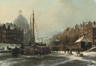 Willem Hendrik Eickelberg - Winterdag: on the frozen Singel, Amsterdam