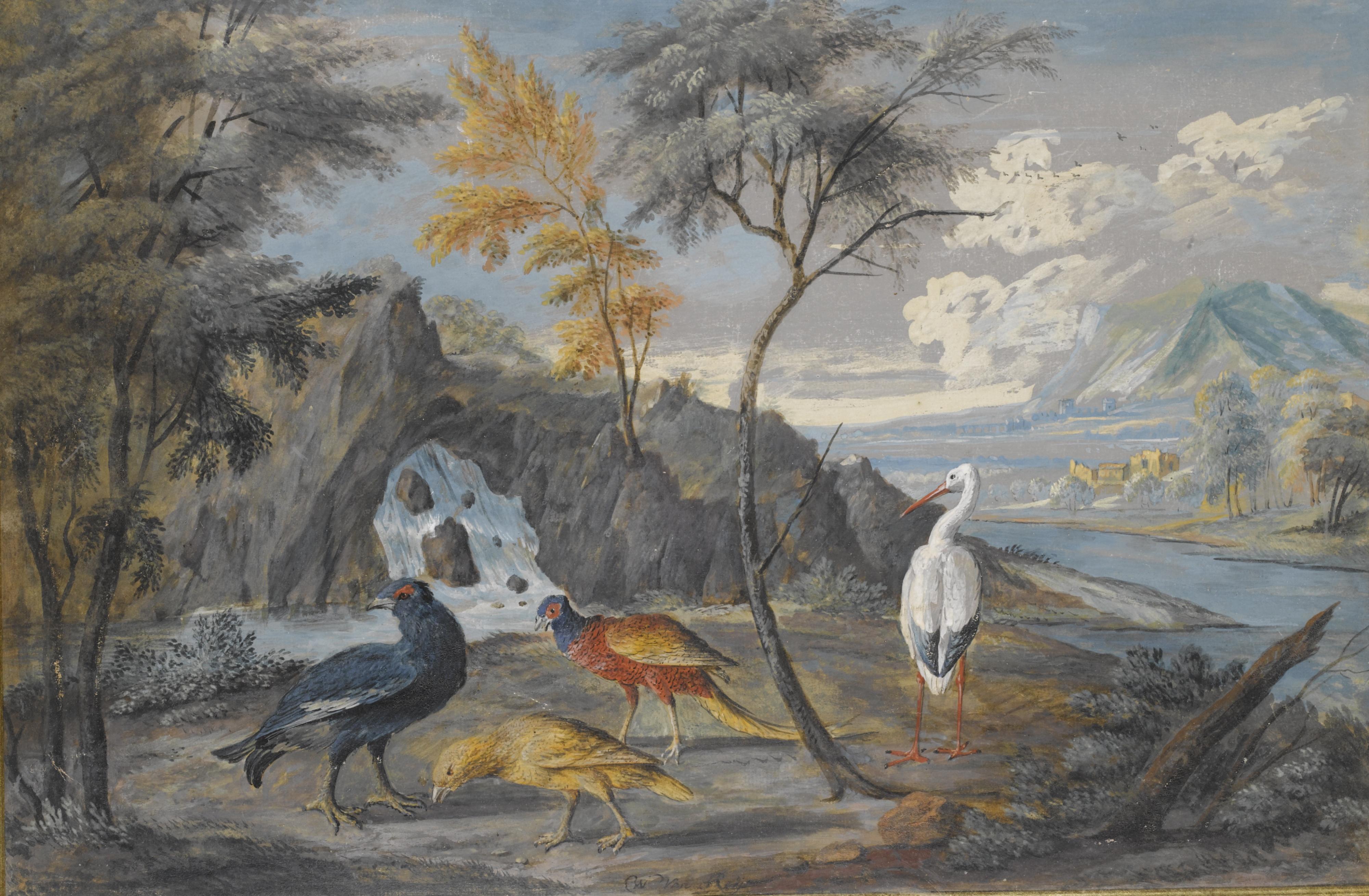 Willem Ii Van Royen - A Stork, A Pheasant, A Blackcock And Another Bird In A Landscape