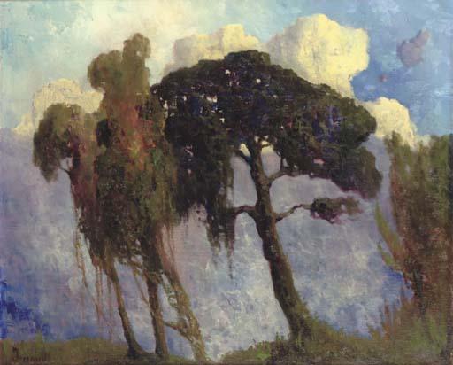 Willem Imandt - A wooded mountainous landscape with Waringin trees