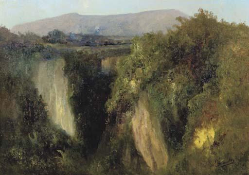 Willem Imandt - An Indonesian landscape with waterfall