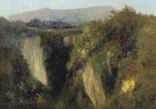 Willem Imandt - An Indonesian landscape with waterfall