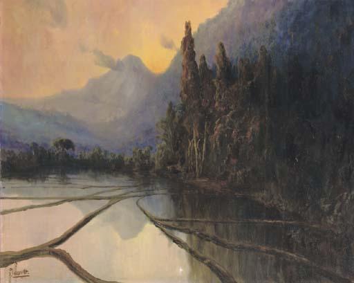 Willem Imandt - Sawah landscape at dusk