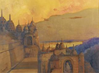 Willem Imandt - The Borobudur at dusk