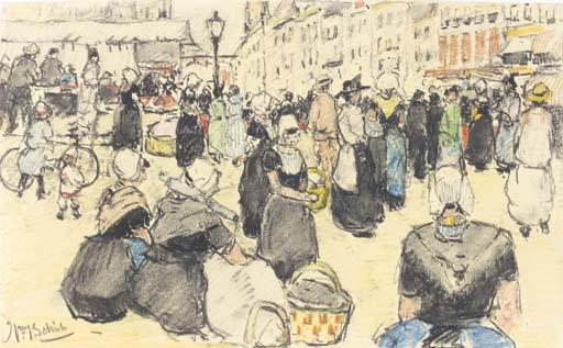 Willem Johannes Schütz - A busy market in Middelburg, Zeeland