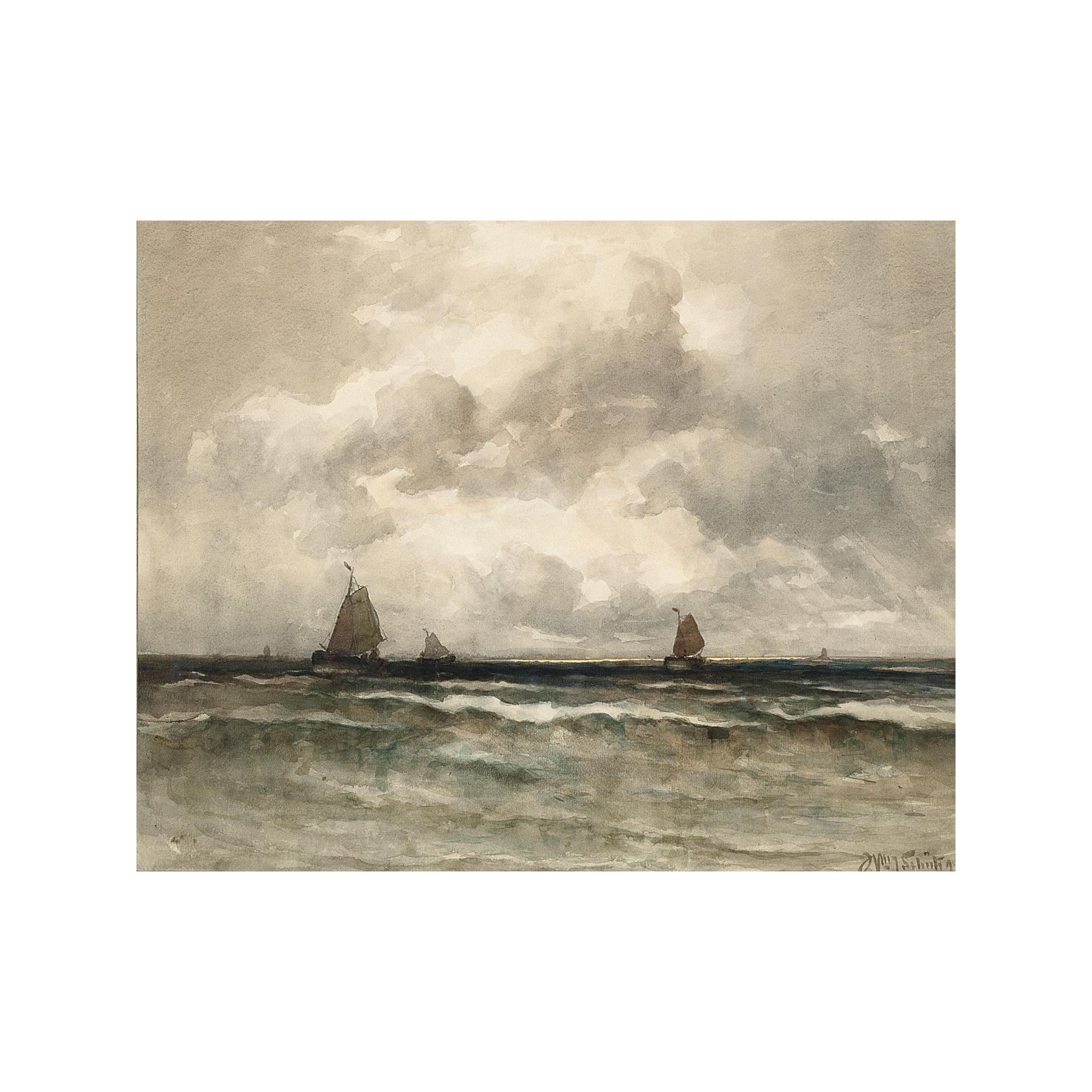 Willem Johannes Schütz - Fishing Boats At Sea