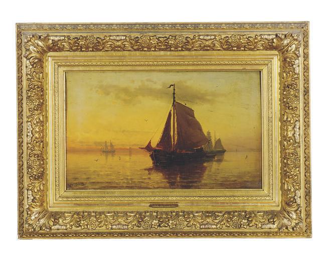 Willem Johannes Schütz - Sailboats at sunset