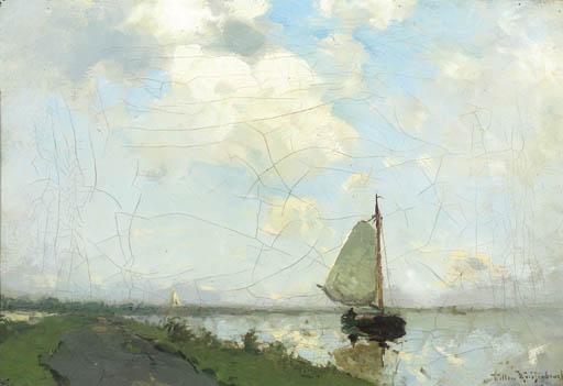 Willem Johannes Weissenbruch - A sunny afternoon with a sailing boat on a canal