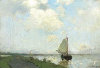 Willem Johannes Weissenbruch - A sunny afternoon with a sailing boat on a canal