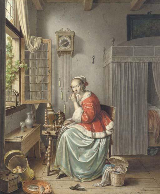 Willem Joseph Laquy - A spinner sitting beside an open window