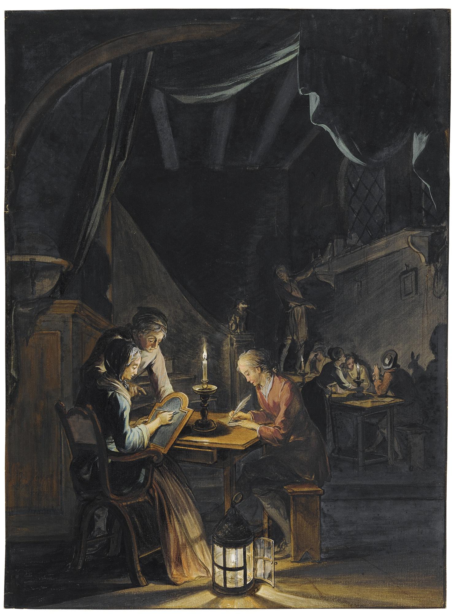 Willem Joseph Laquy - The Night School, After Gerard Dou