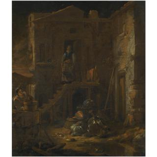 Willem Kalf - A Courtyard Scene With Washerwomen