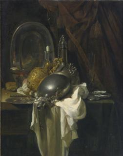 Willem Kalf - A Still Life With Silver, Pewter And Gilt Objects On A Partly Draped Table