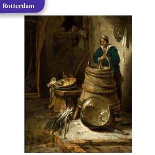 Willem Kalf - Barn interior with a woman churning butter