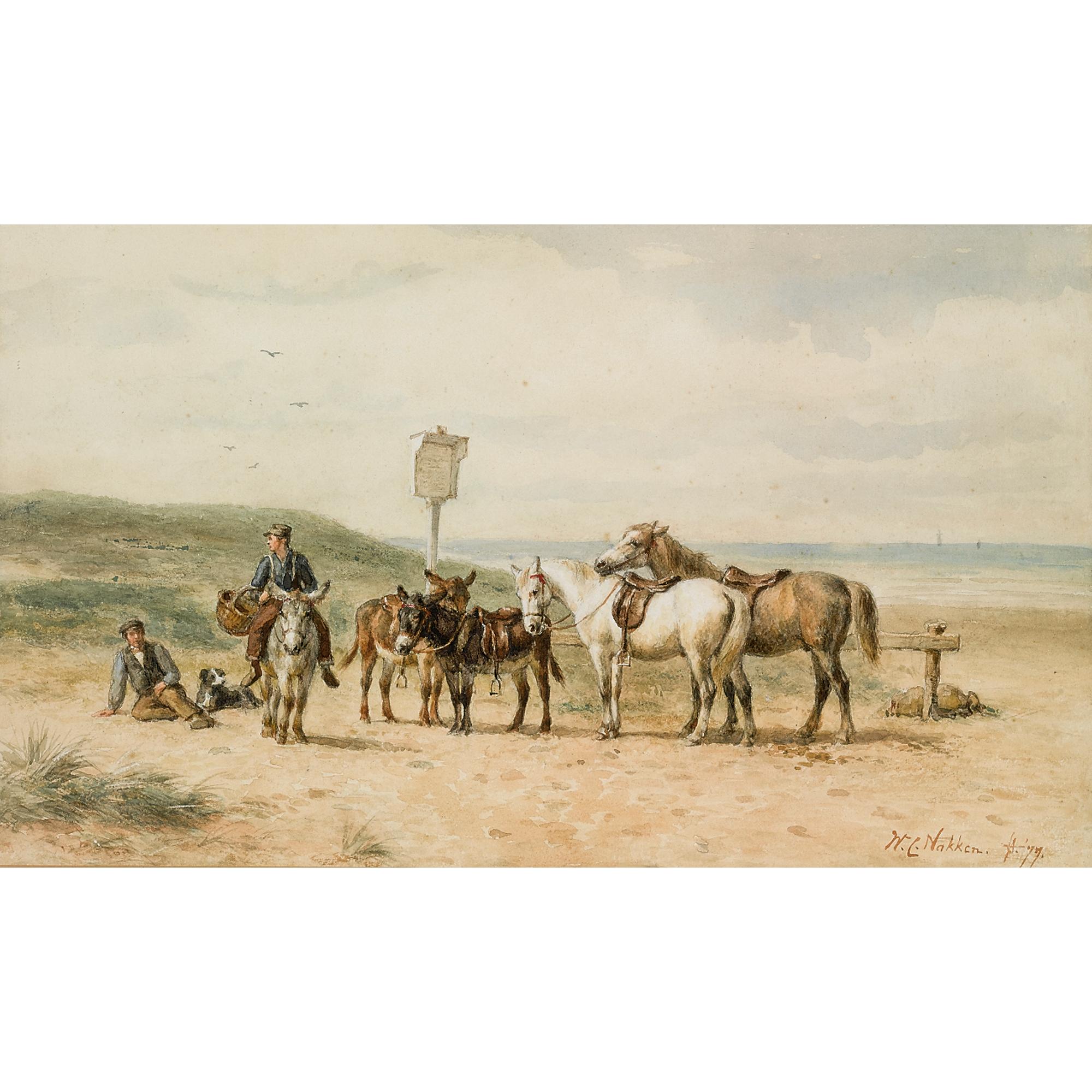 Willem Karel Nakken - Horses And Donkeys On The Beach