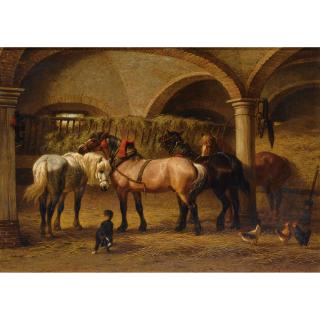 Willem Karel Nakken - Horses In A Stable In The Ardennes
