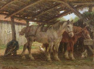 Willem Karel Nakken - Two horses in a stable