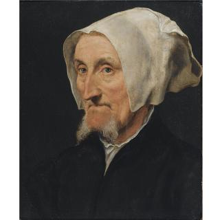Willem Key - A Portrait Of Margret Halseber Of Basel, \'The Lady With The Two Beards\', Head And Shoulders, Wearing A White Headdress