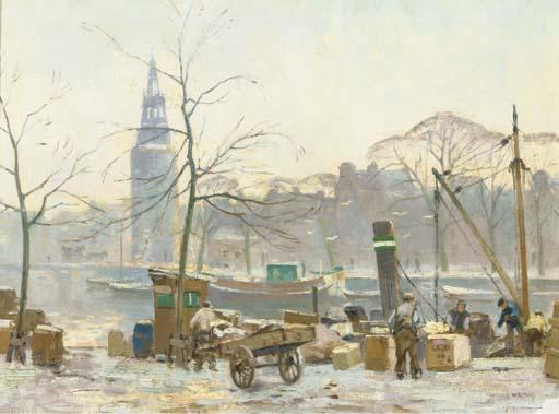 Willem Knip - Activities on a quay near the Montelbaanstoren, Amsterdam