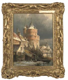 Willem Koekkoek - A Castle Tower In A Frozen Winter Landscape