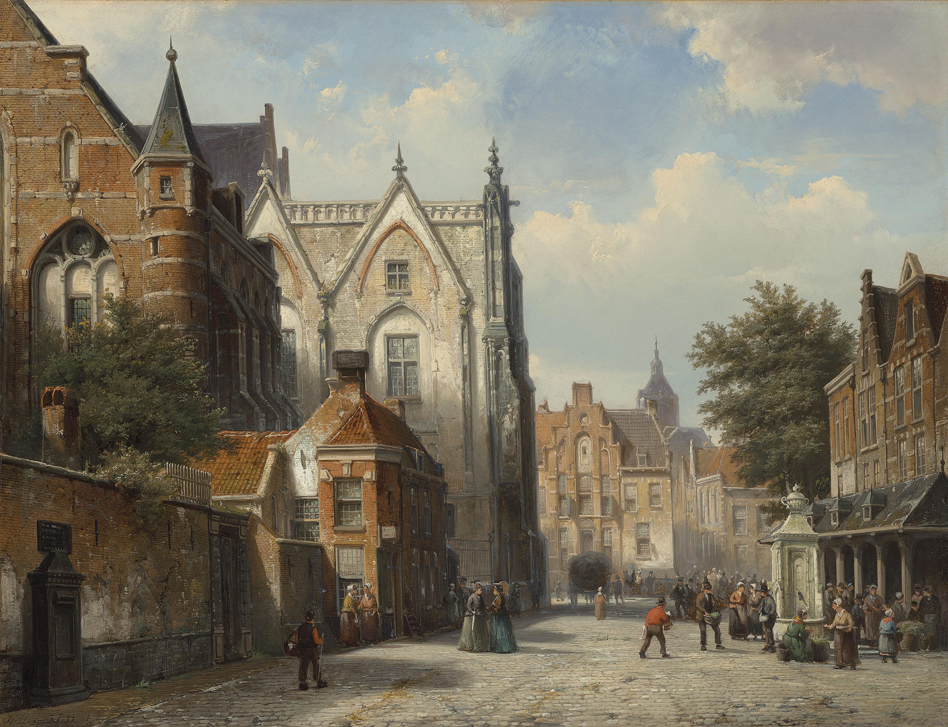Willem Koekkoek - A Dutch town on a Summer’s day