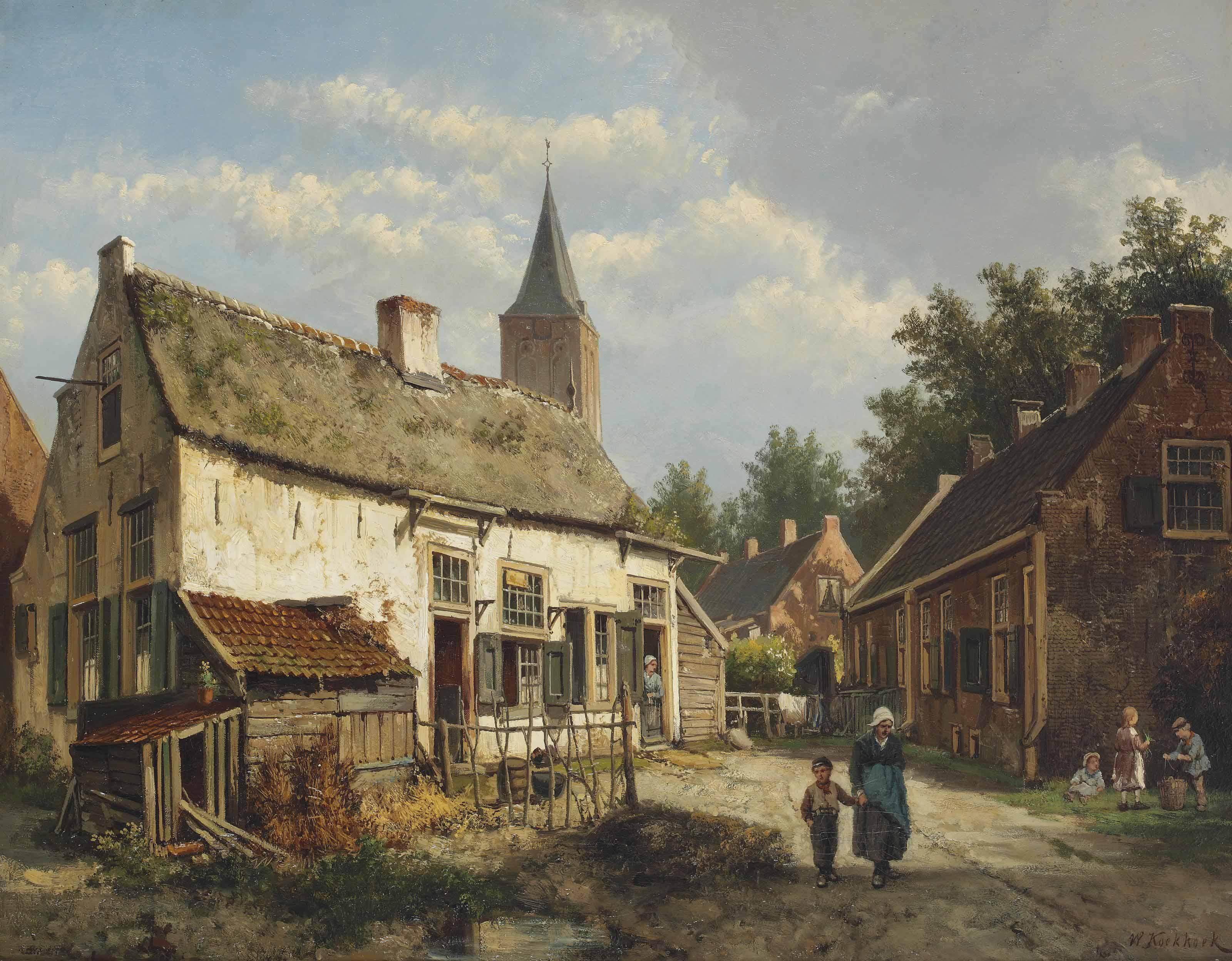 Willem Koekkoek - A Dutch town on a summer\'s day