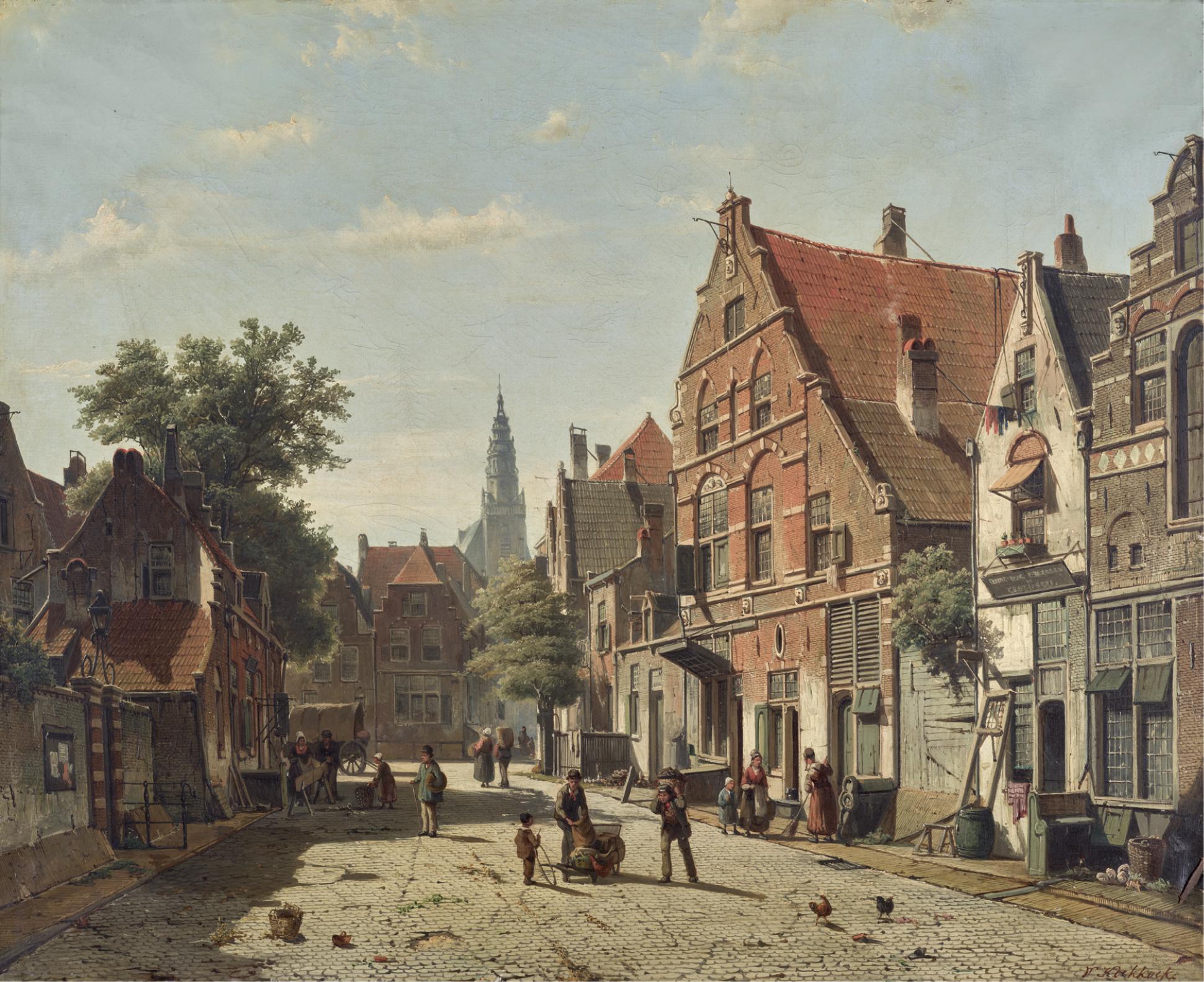Willem Koekkoek - A Sunny Street With A Distant Church Tower