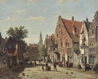 Willem Koekkoek - A Sunny Street With A Distant Church Tower