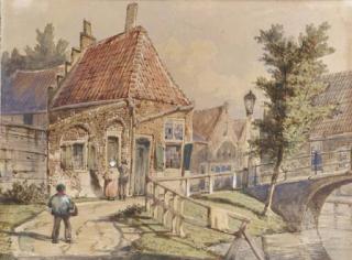 Willem Koekkoek - A view in a Dutch village
