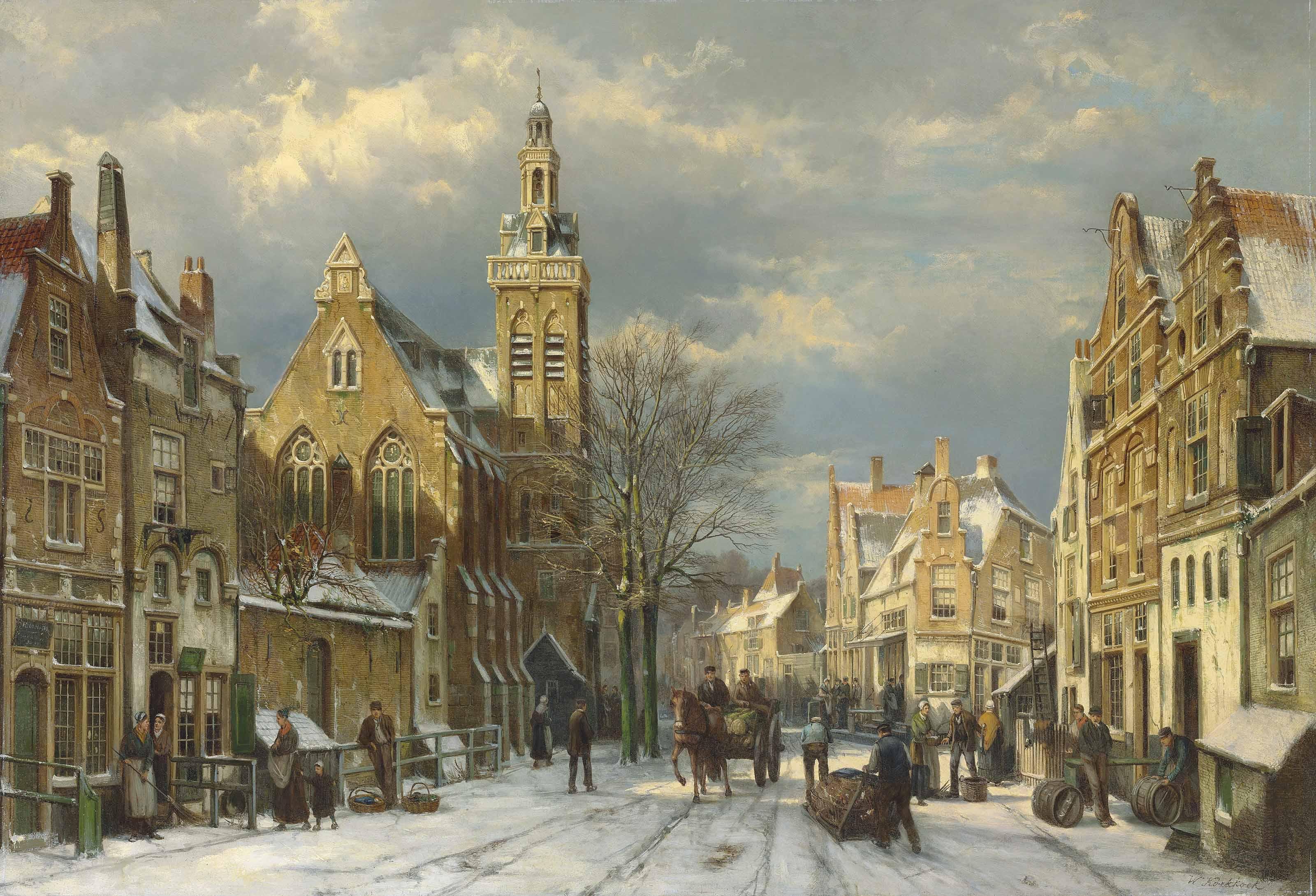 Willem Koekkoek - A Winter\'S Day In A Sunlit Street