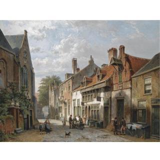 Willem Koekkoek - Dutch Figures In The Streets Of A Dutch Town