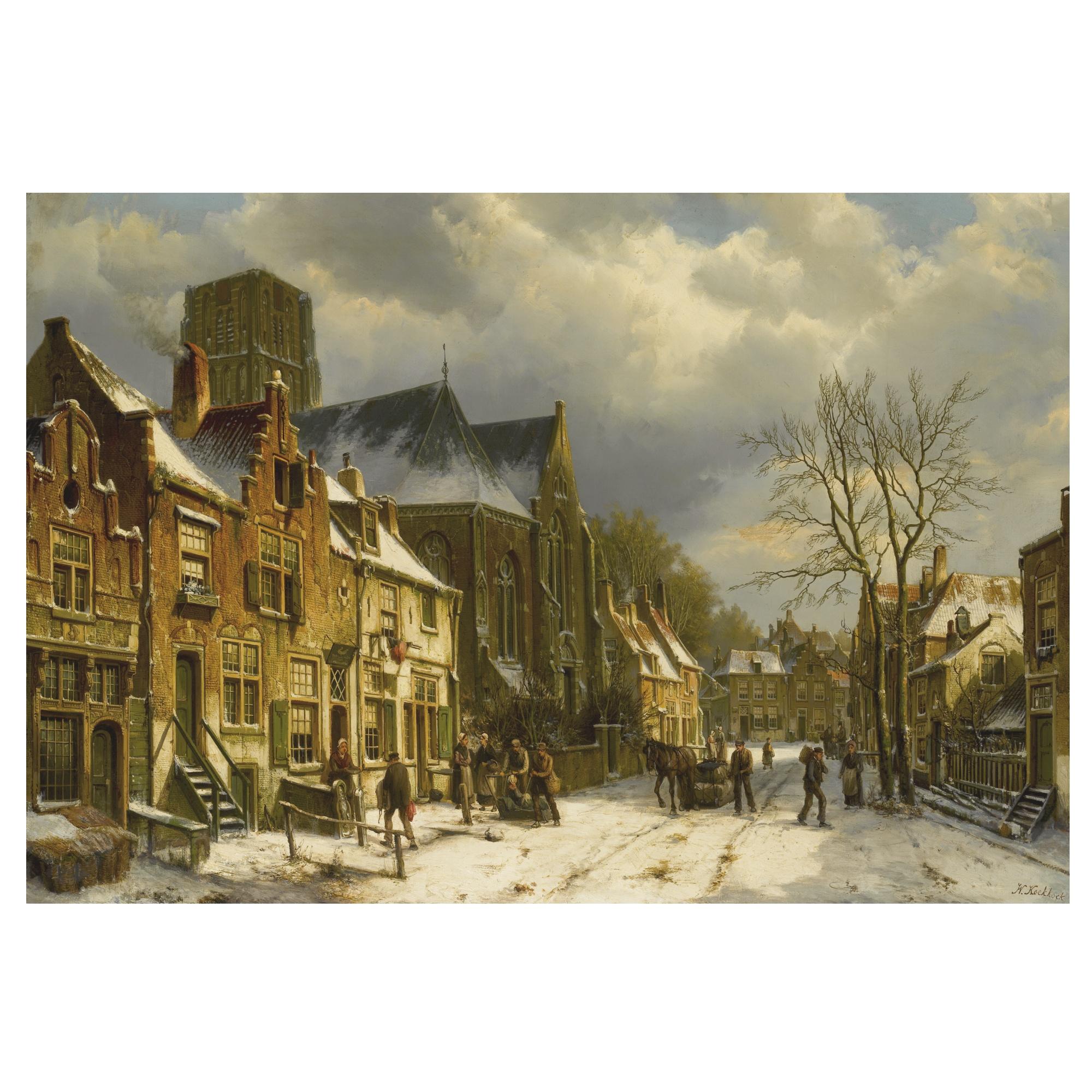 Willem Koekkoek - Dutch winter In The Streets Of A Dutch Town