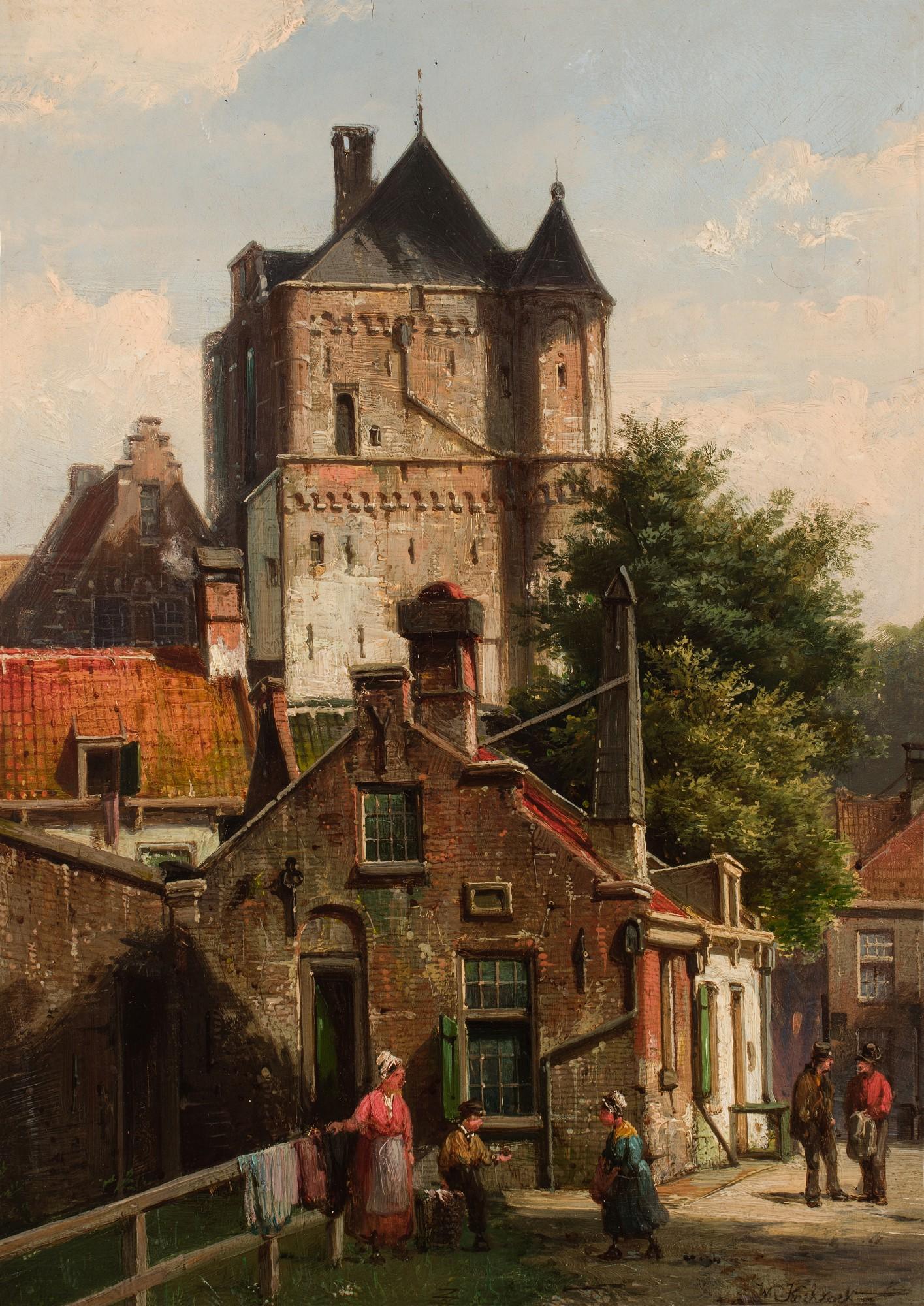Willem Koekkoek - Figures in the Streets of Harderwijk