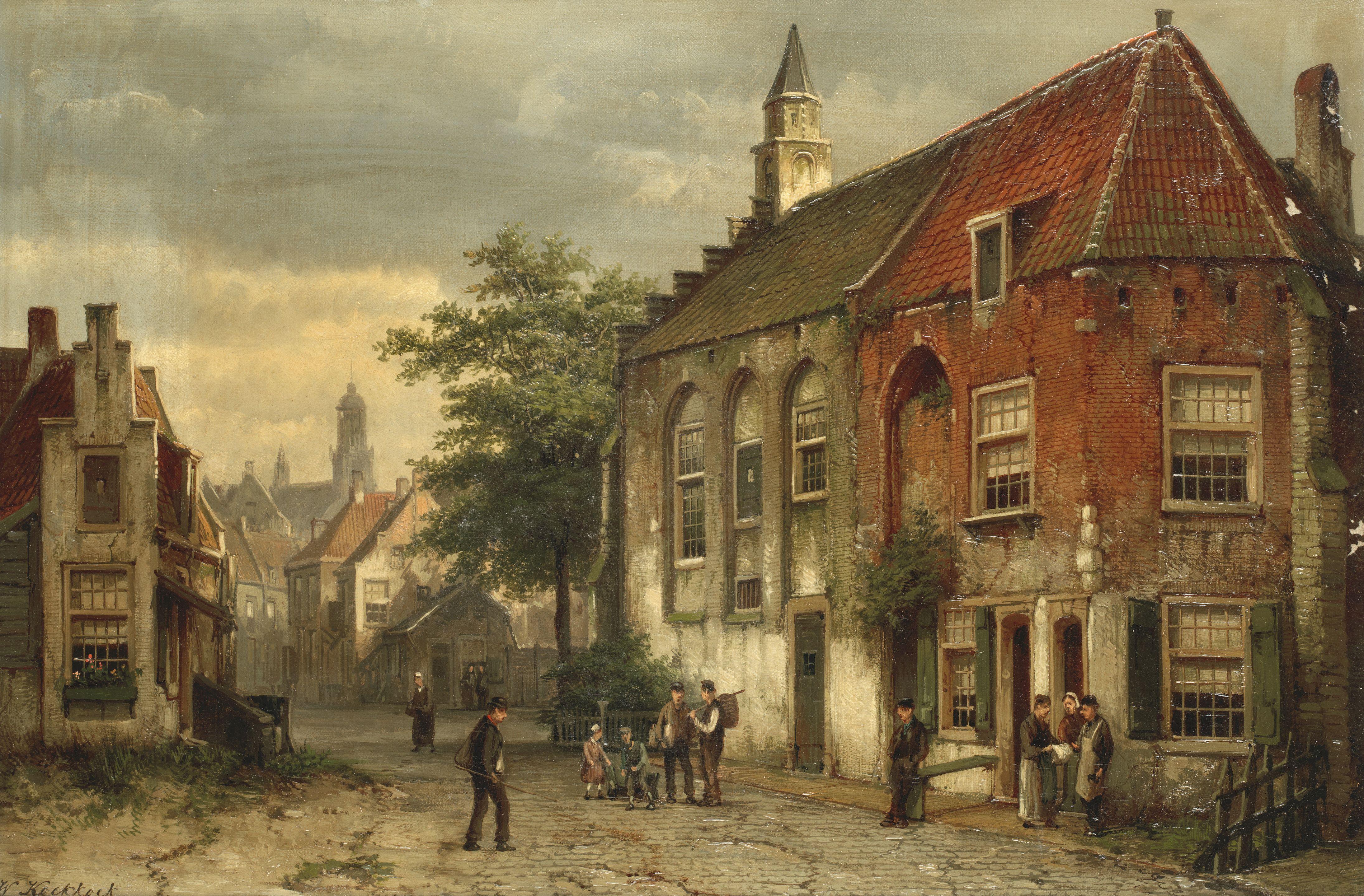 Willem Koekkoek - Street Scene In A Dutch Town