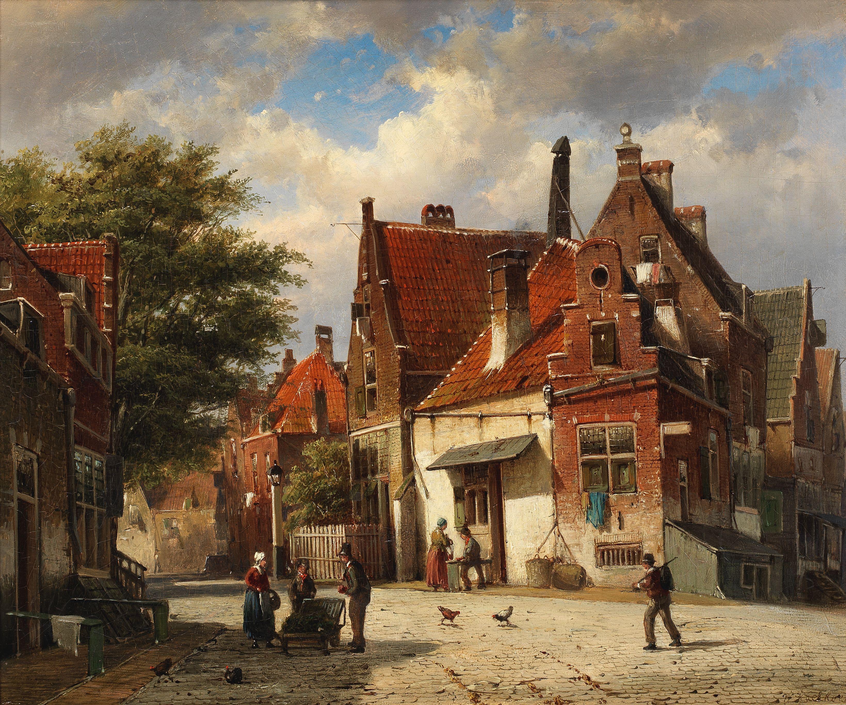 Willem Koekkoek - Street Scene, Old Rotterdam