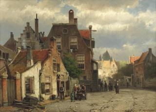 Willem Koekkoek - Street scene with figures